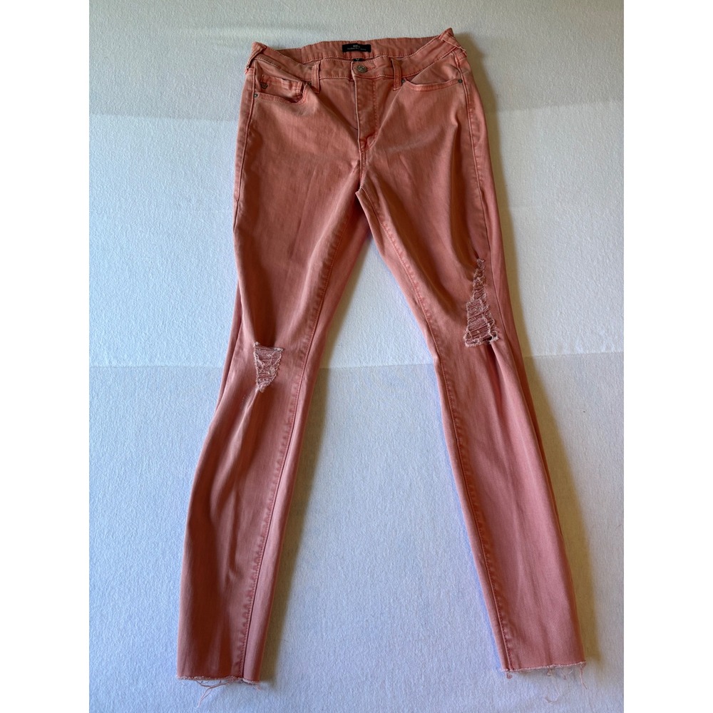 True Religion Halle Mid Rise Super Skinny Distressed Jeans Coral Pink Size 30